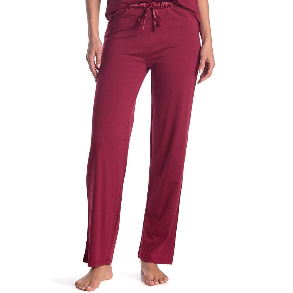 NWOT Blis Women's Burgundy Satin Trim Sleep Cotton Pajama Pants